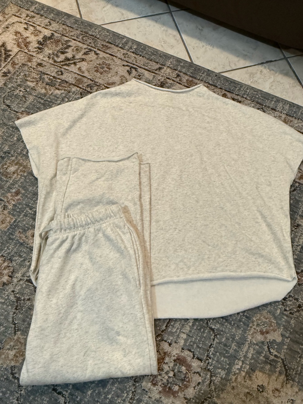 Cozy High-Waist Lounge Set Top and Pants in Light Heather Gray (bottoms cropped)